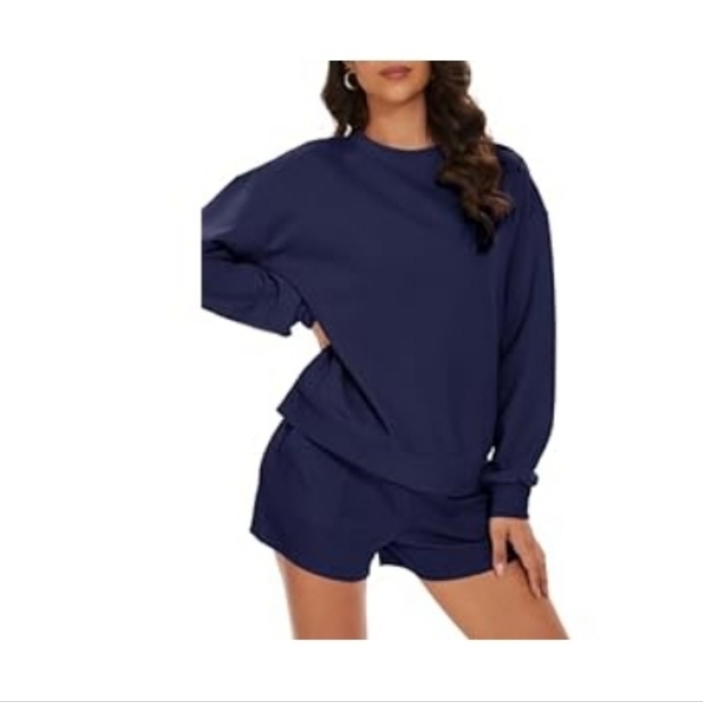 Zoomoon 2 pc sweatshirt/shorts navy blue